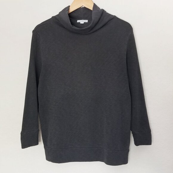 James Perse Funnel Neck 100% Supima Cotton Sweatshirt Top S 3/4 Sleeves Designer - Picture 3 of 14